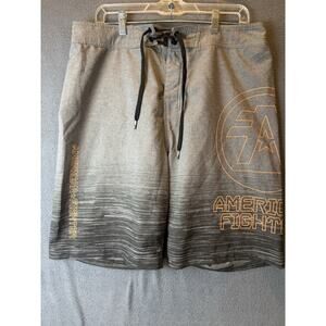 American Fighter Mens Size 34 Light Grey / Orange Drawstring Board Shorts Logo